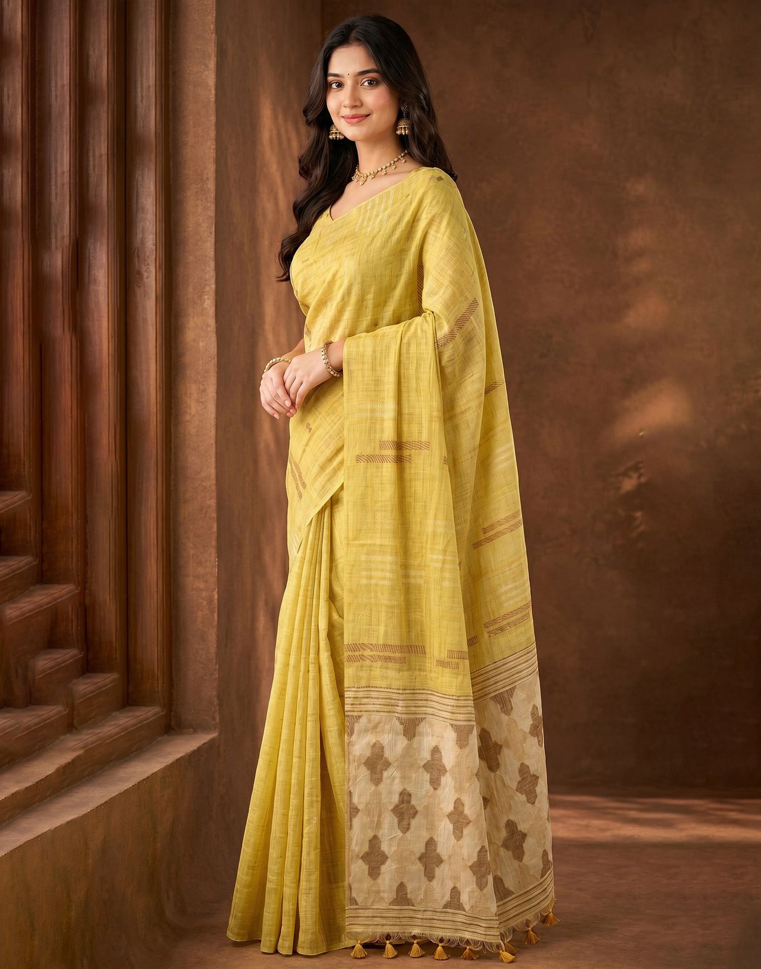 Light Yellow Cotton Silk Woven Saree