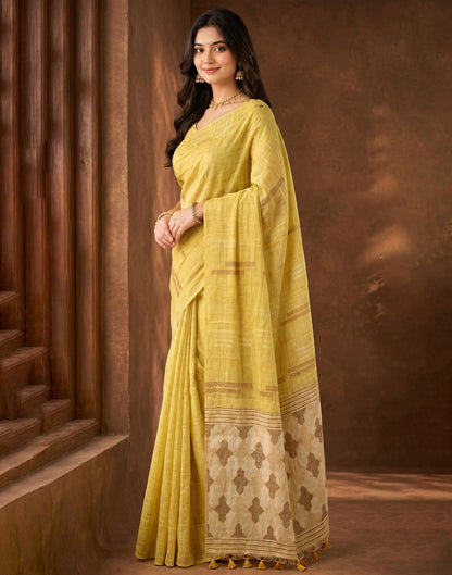 Light Yellow Cotton Silk Woven Saree