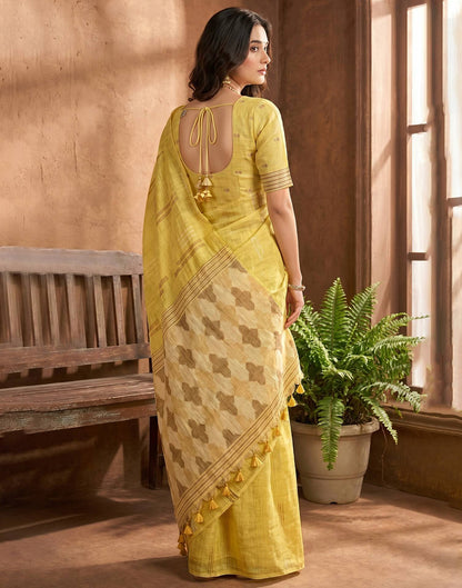 Light Yellow Cotton Silk Woven Saree