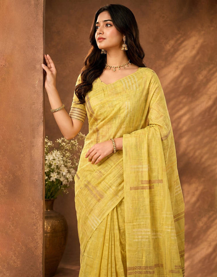 Light Yellow Cotton Silk Woven Saree