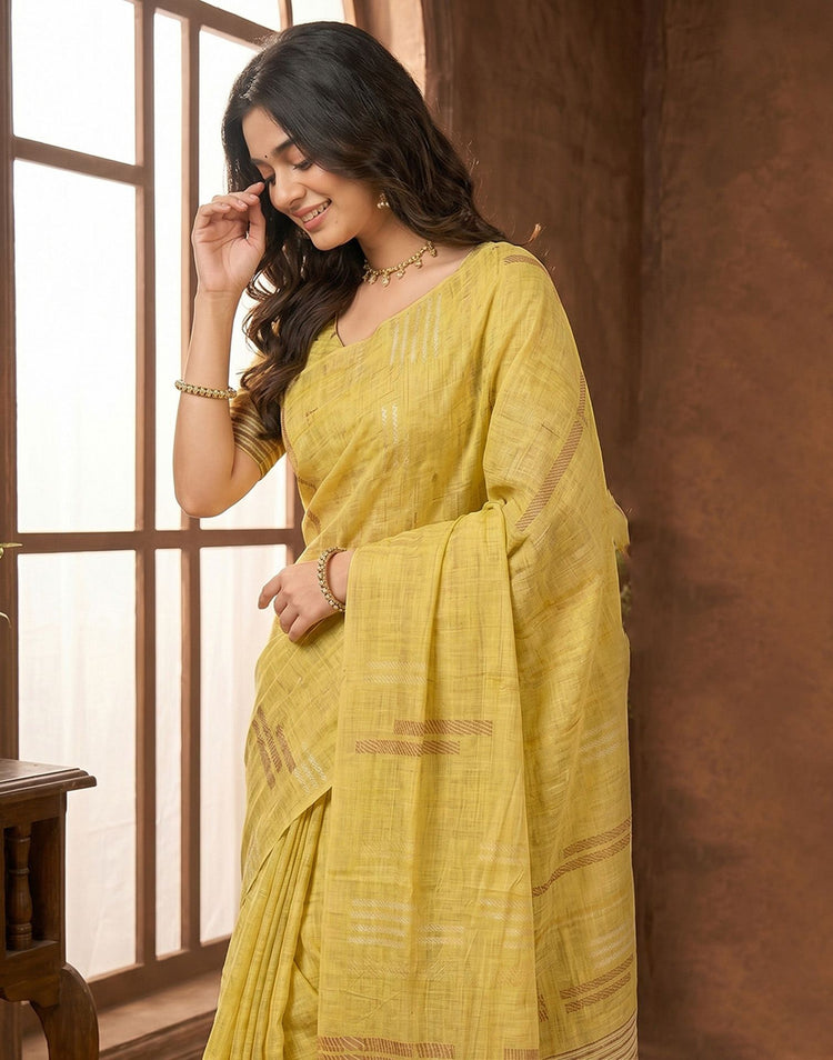 Light Yellow Cotton Silk Woven Saree