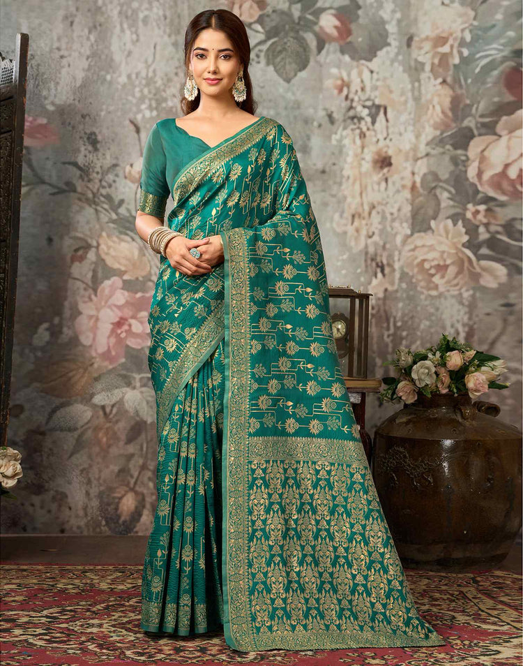 Teal Green Silk Woven Banarasi Saree