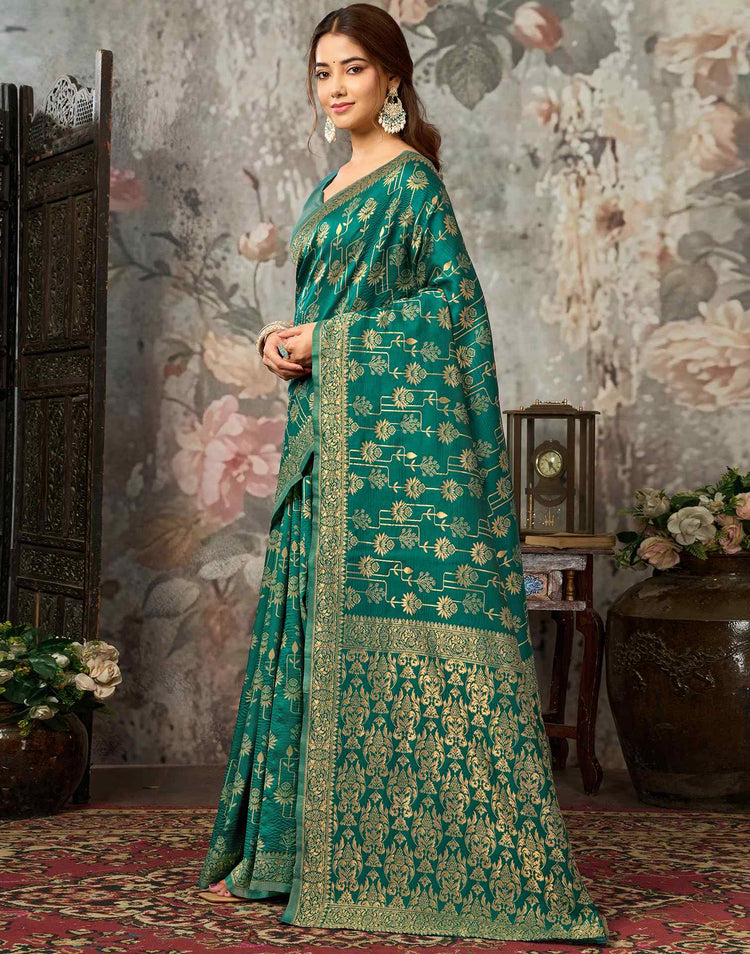 Teal Green Silk Woven Banarasi Saree