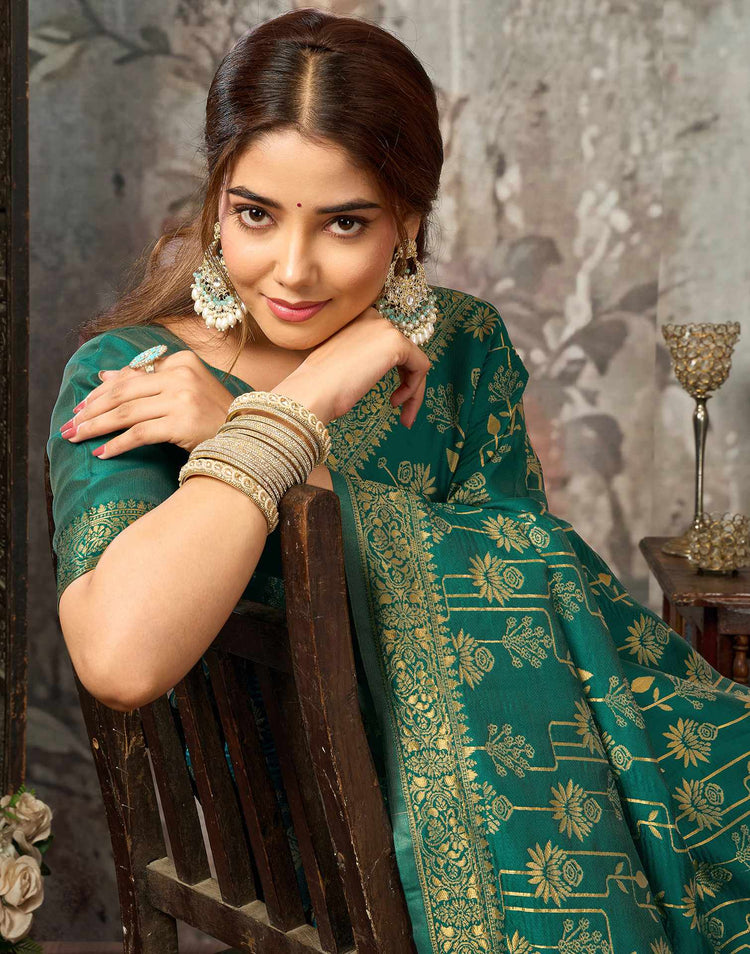 Teal Green Silk Woven Banarasi Saree