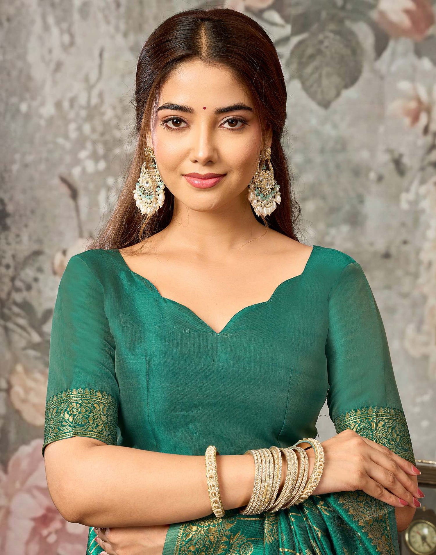 Teal Green Silk Woven Banarasi Saree