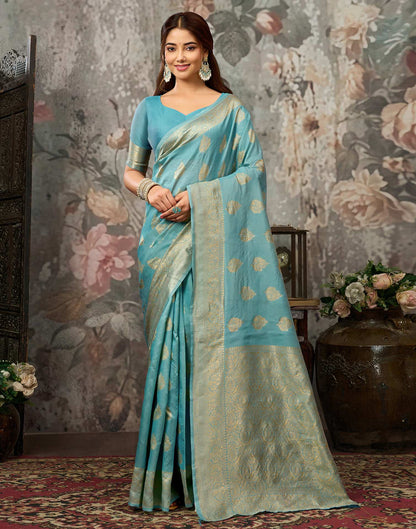Sky Blue Silk Woven Banarasi Saree