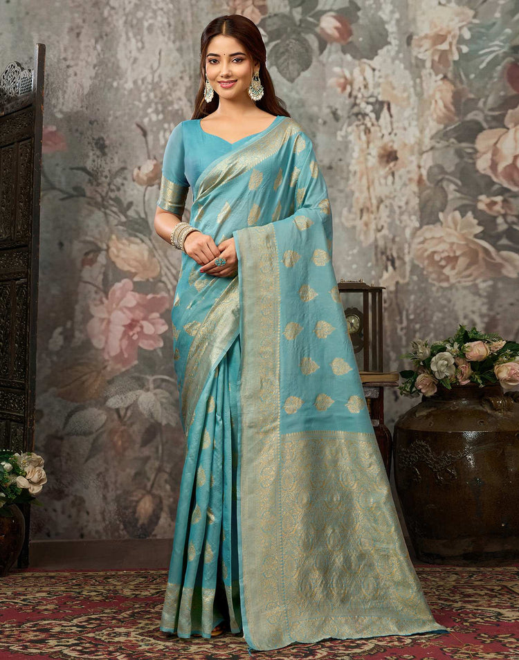 Sky Blue Silk Woven Banarasi Saree