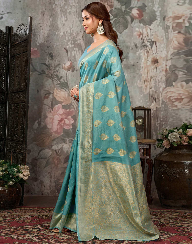 Sky Blue Silk Woven Banarasi Saree