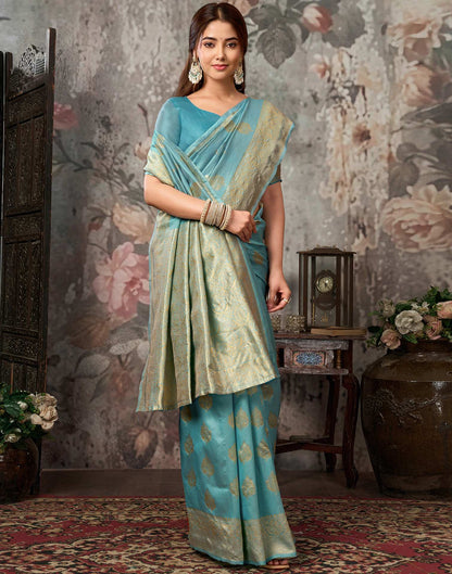 Sky Blue Silk Woven Banarasi Saree