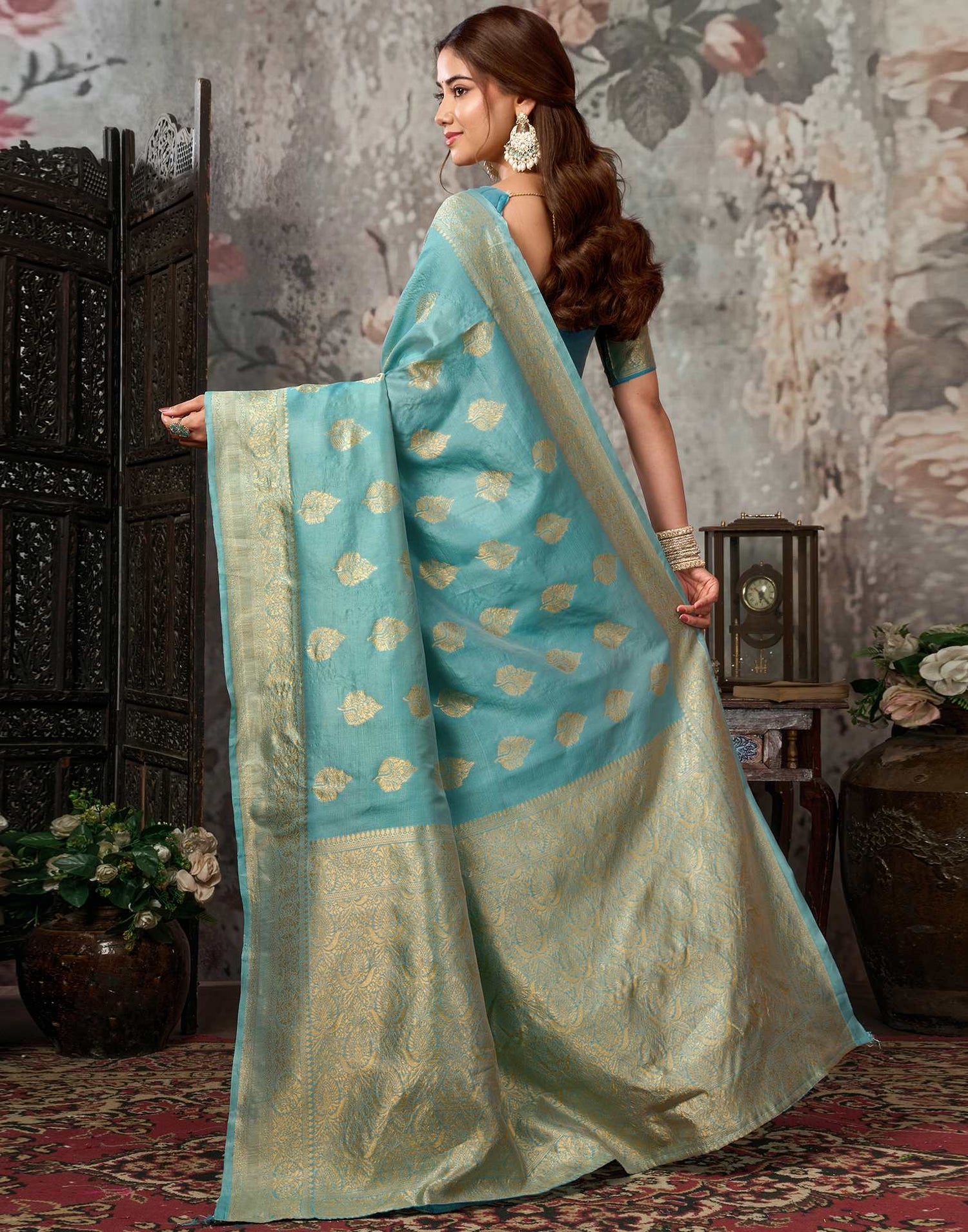 Sky Blue Silk Woven Banarasi Saree