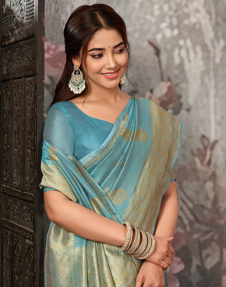 Sky Blue Silk Woven Banarasi Saree