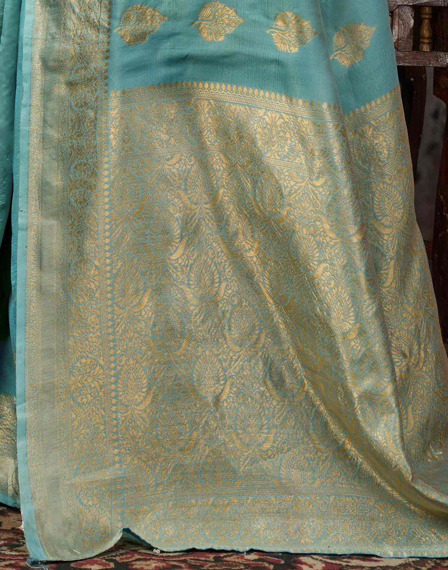 Sky Blue Silk Woven Banarasi Saree