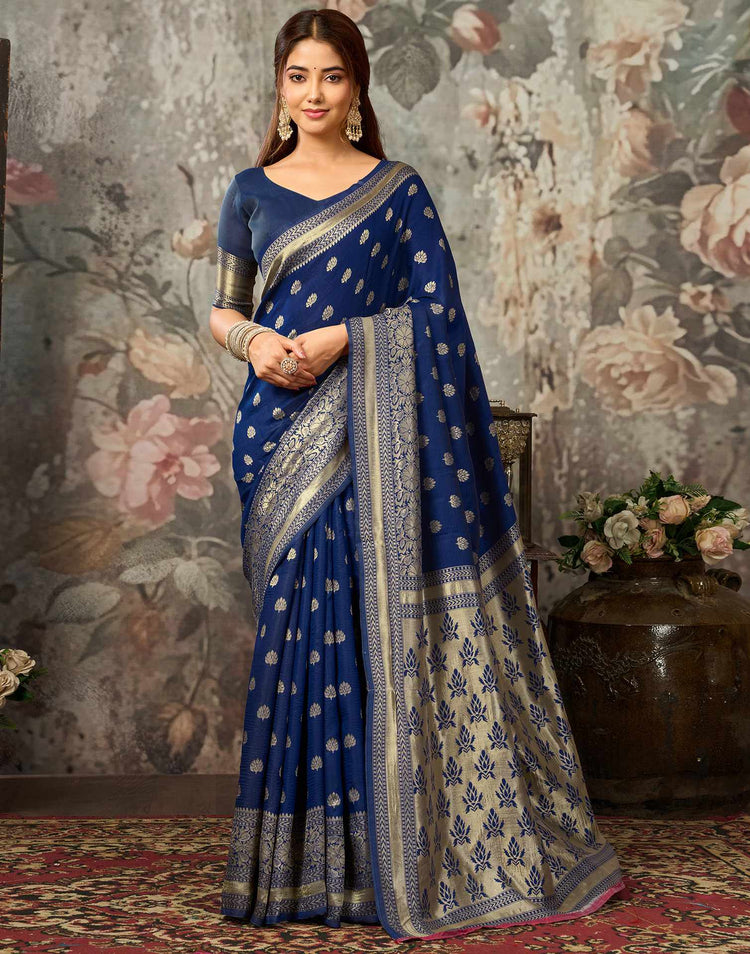 Navy Blue Silk Woven Banarasi Saree