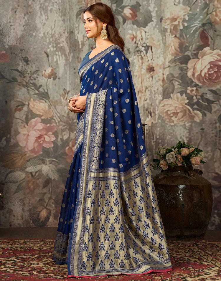 Navy Blue Silk Woven Banarasi Saree