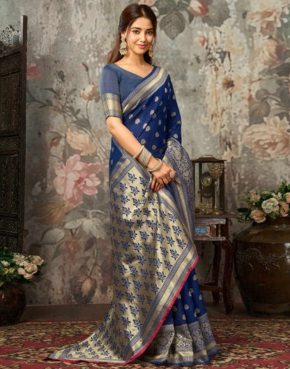 Navy Blue Silk Woven Banarasi Saree
