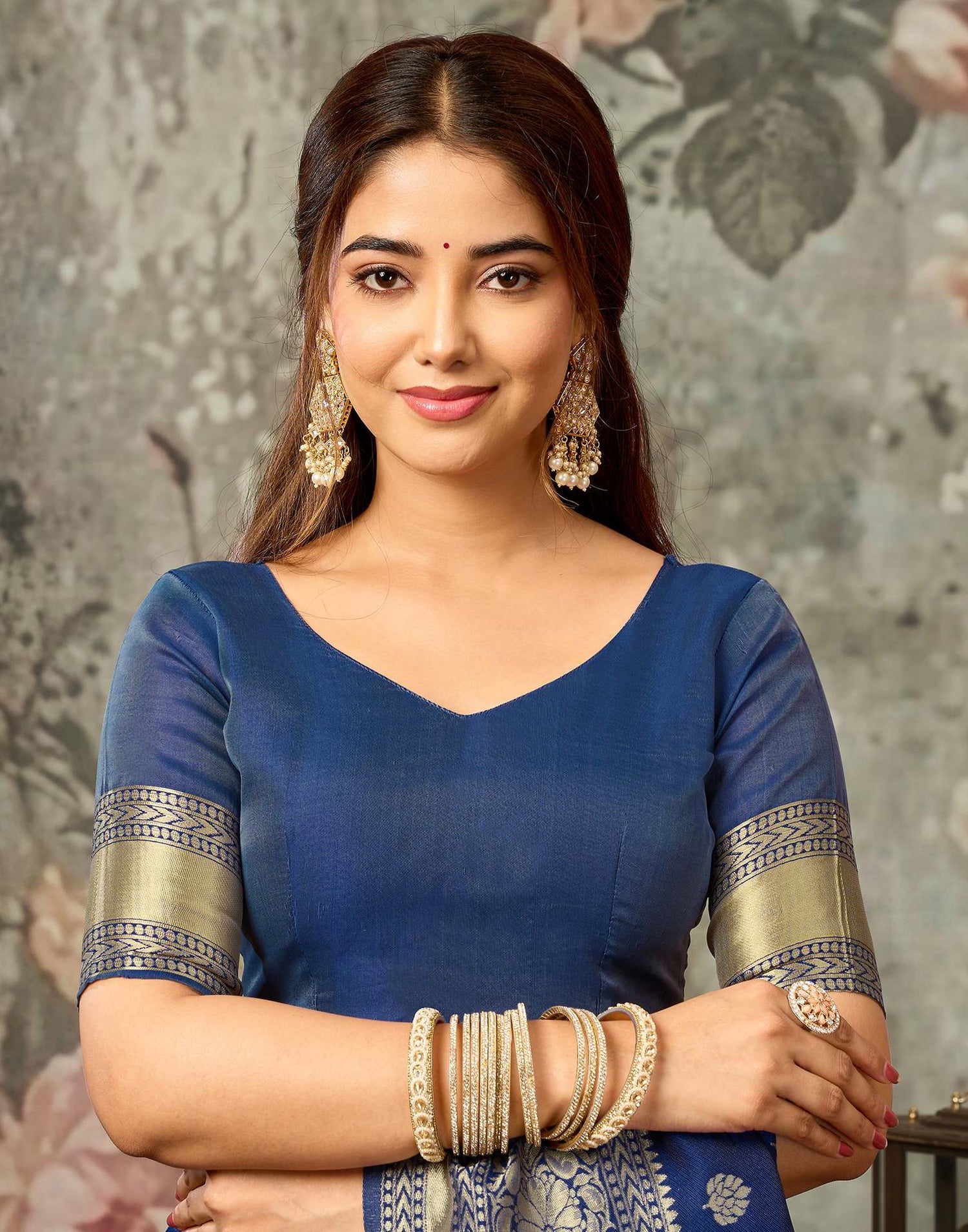 Navy Blue Silk Woven Banarasi Saree