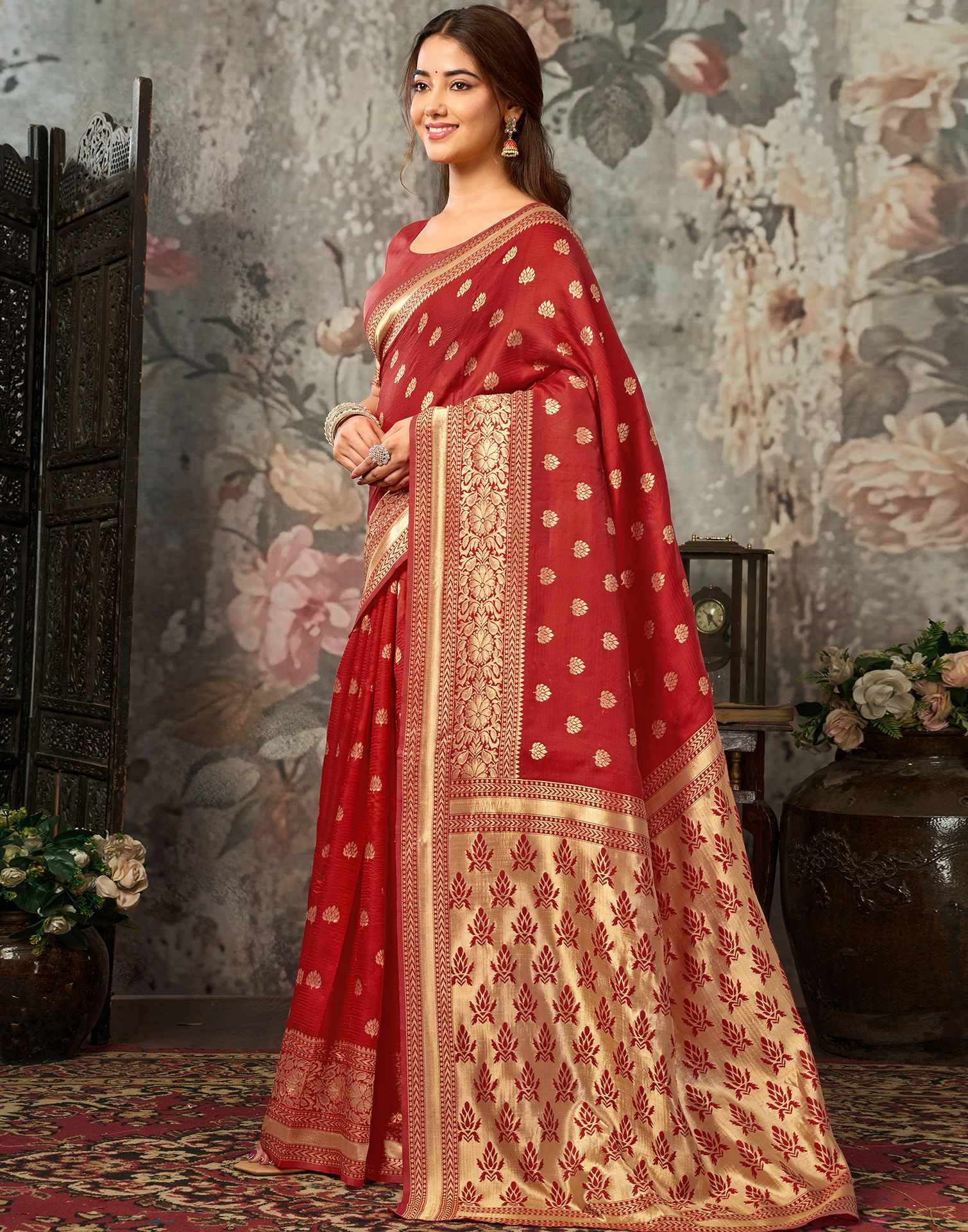 Red Silk Woven Banarasi Saree