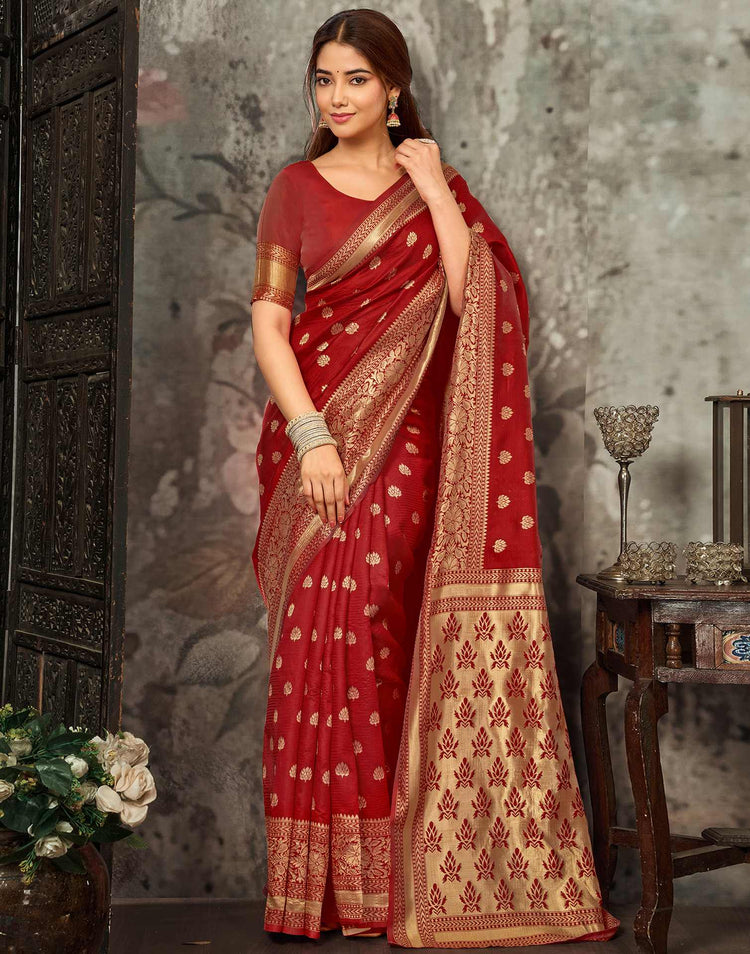Red Silk Woven Banarasi Saree