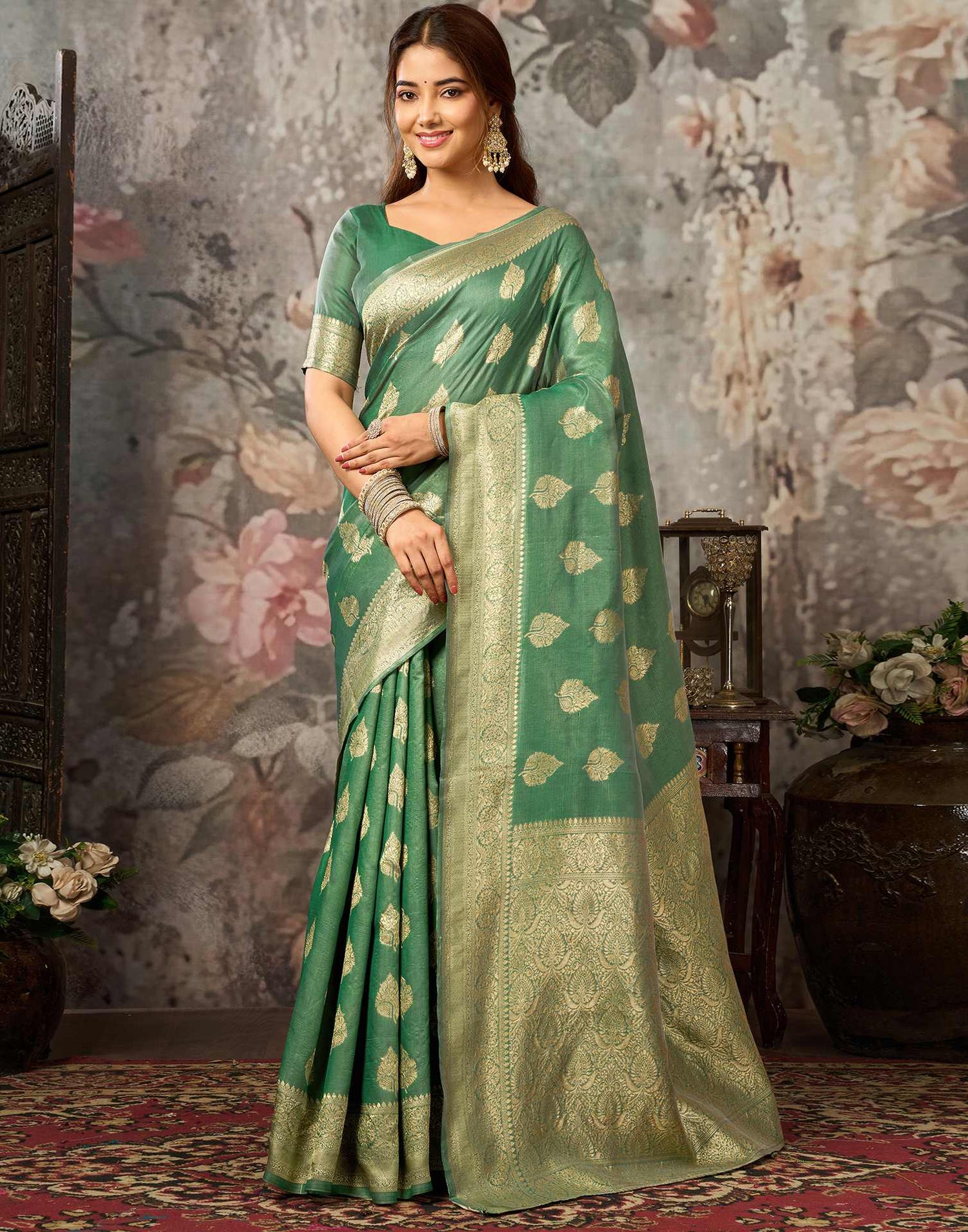 Green Silk Woven Banarasi Saree