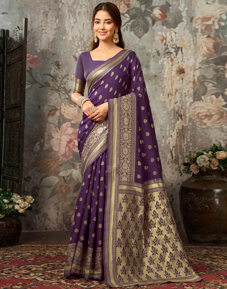 Purple Silk Woven Banarasi Saree