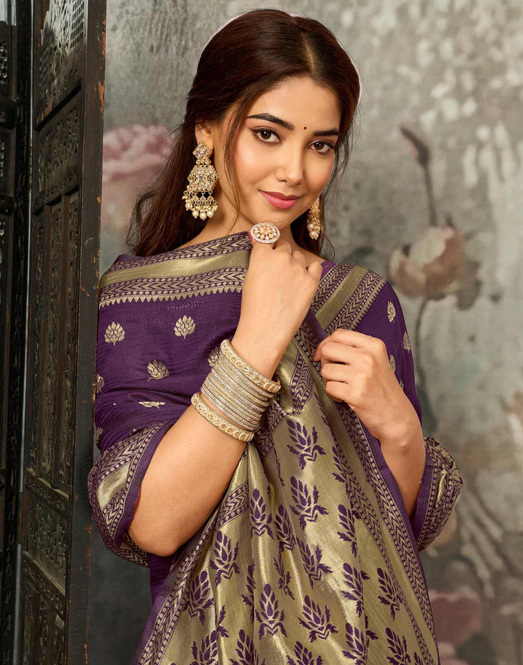 Purple Silk Woven Banarasi Saree