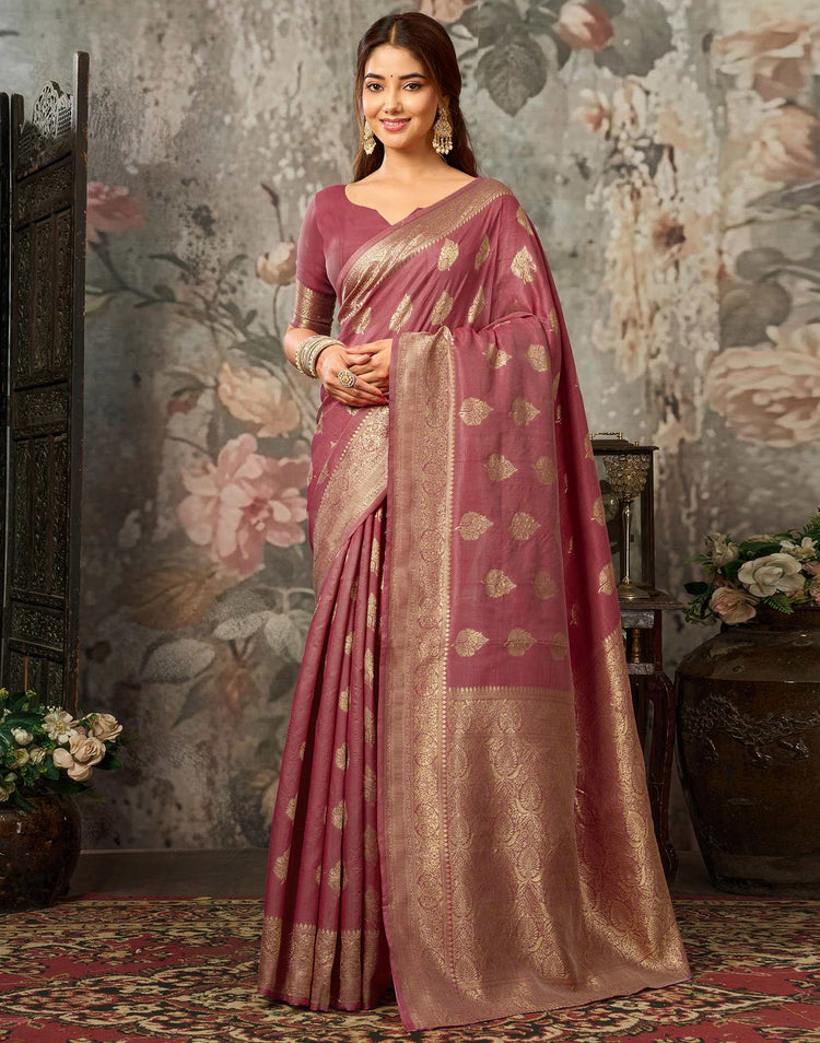 Dark Mauve Silk Woven Banarasi Saree