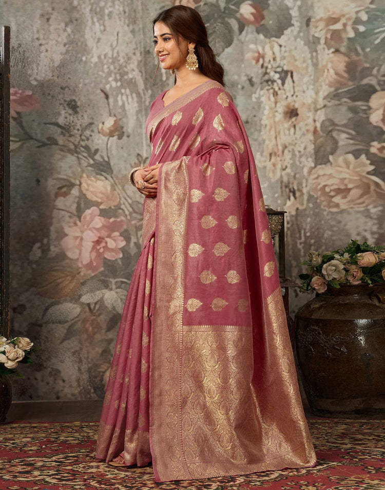 Dark Mauve Silk Woven Banarasi Saree