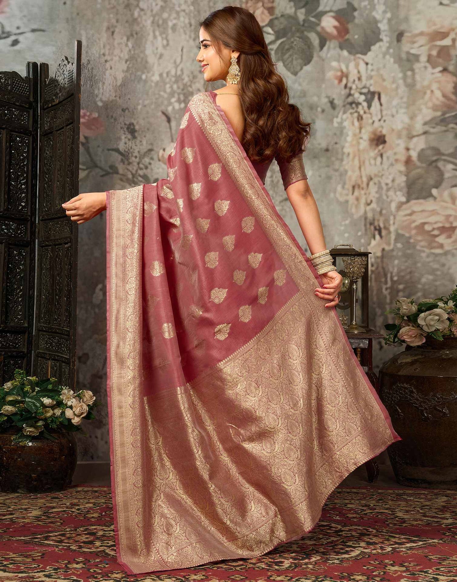 Dark Mauve Silk Woven Banarasi Saree