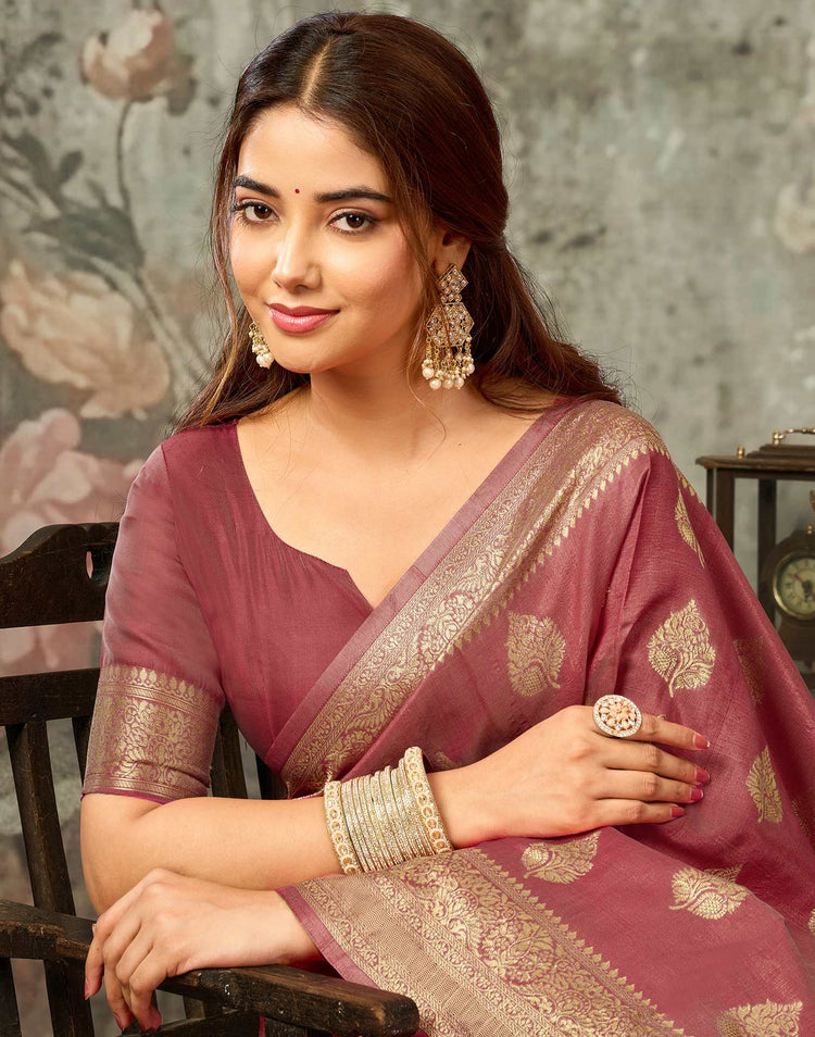 Dark Mauve Silk Woven Banarasi Saree