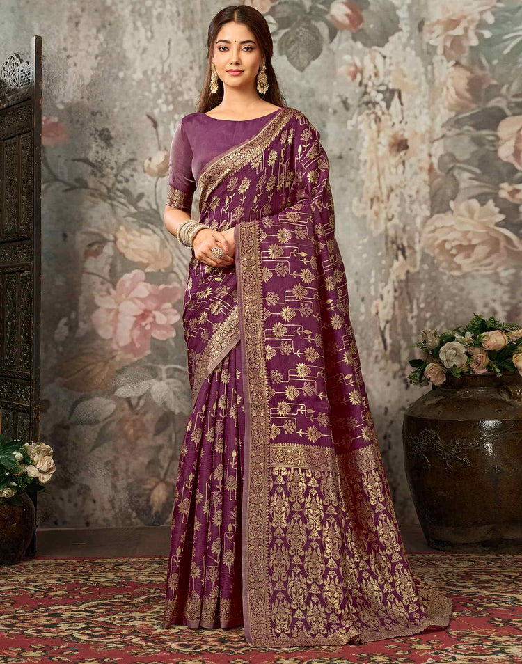 Magenta Silk Woven Banarasi Saree