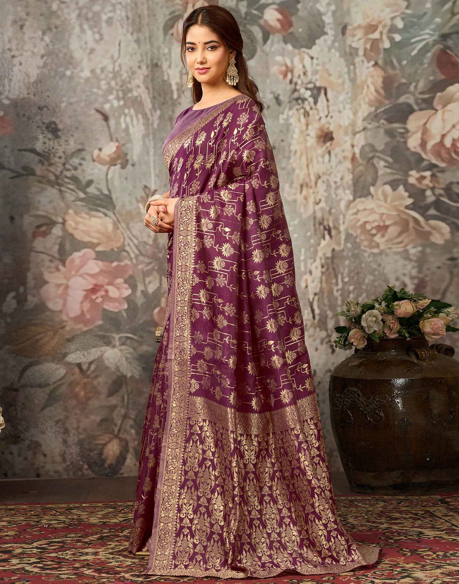 Magenta Silk Woven Banarasi Saree