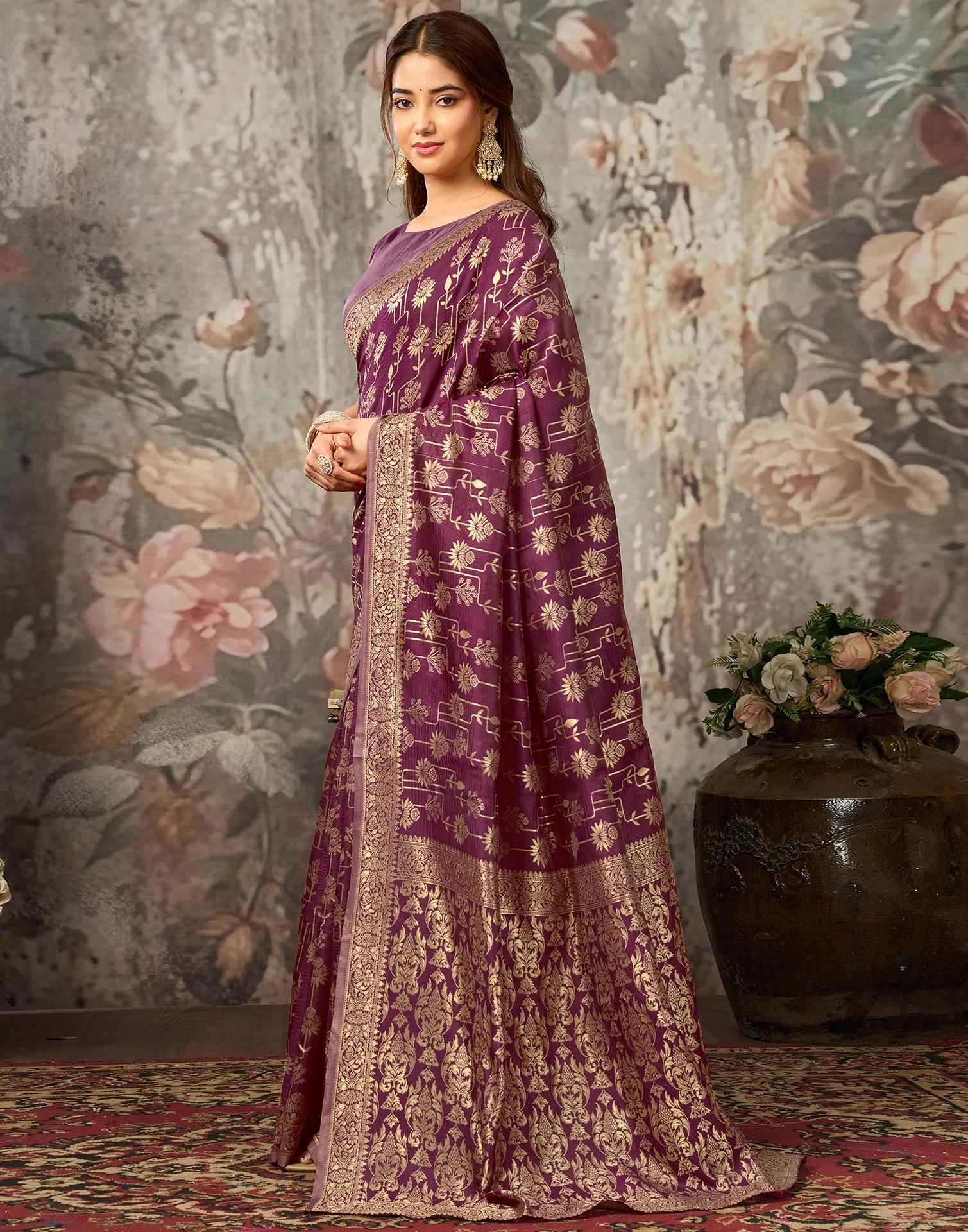 Magenta Silk Woven Banarasi Saree
