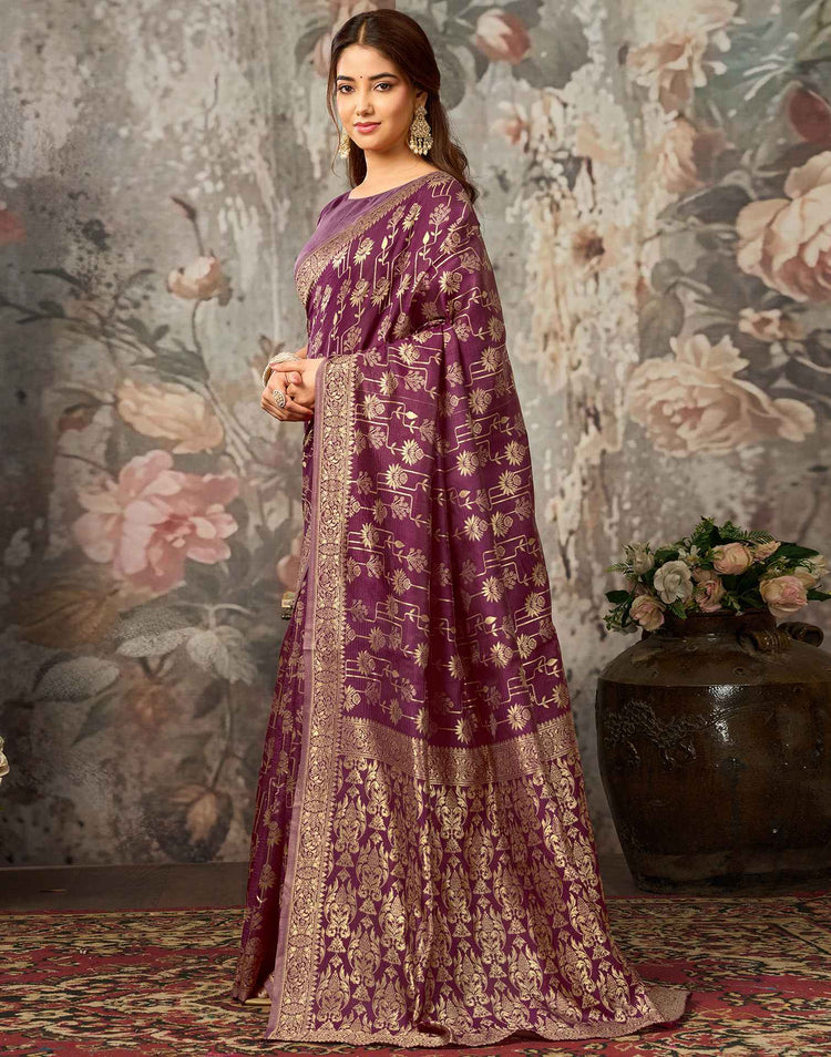 Magenta Silk Woven Banarasi Saree