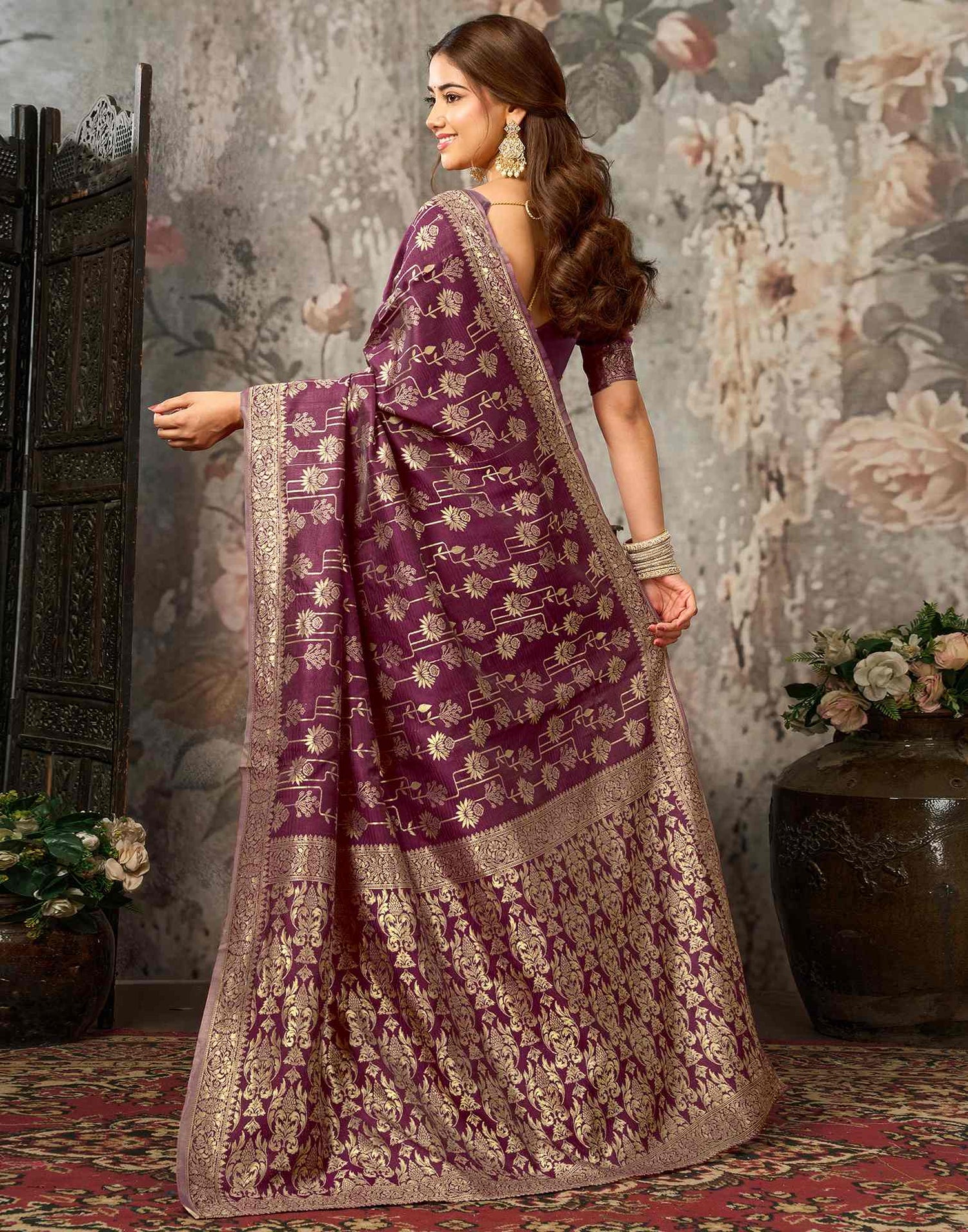 Magenta Silk Woven Banarasi Saree