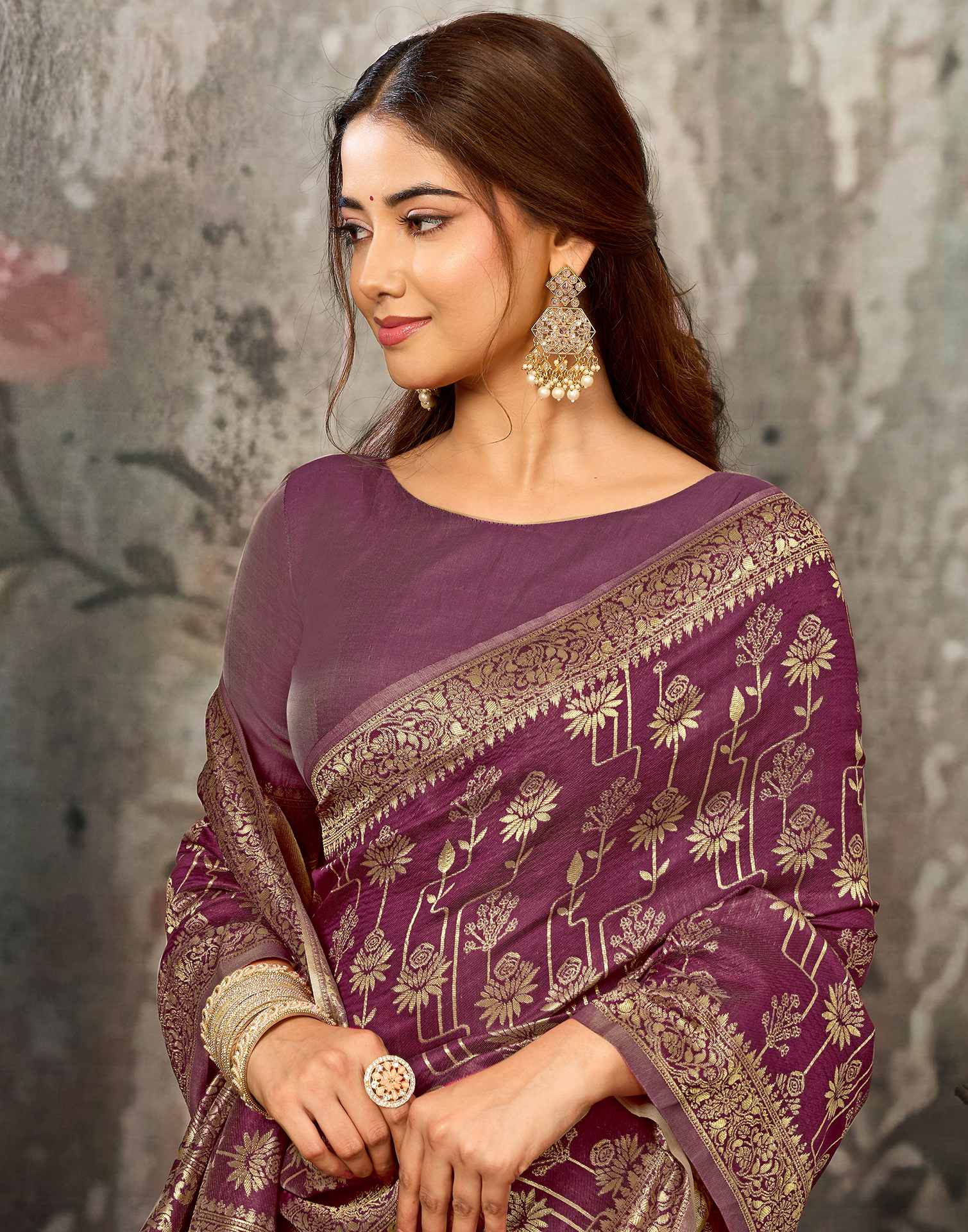 Magenta Silk Woven Banarasi Saree