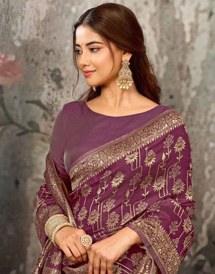 Magenta Silk Woven Banarasi Saree