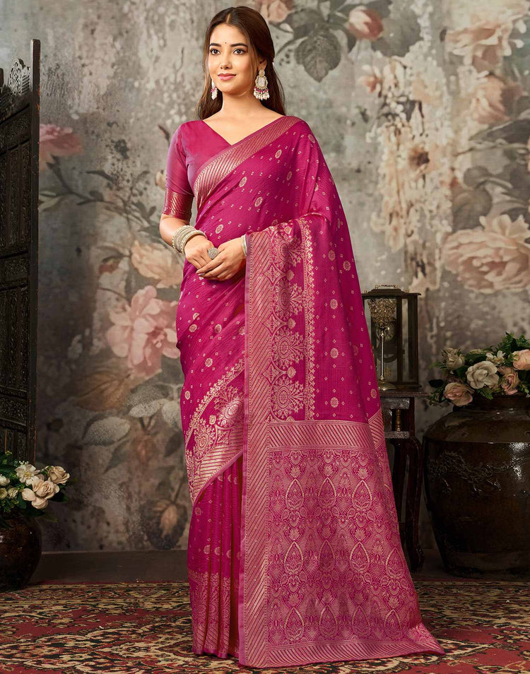 Rani Pink Silk Woven Banarasi Saree