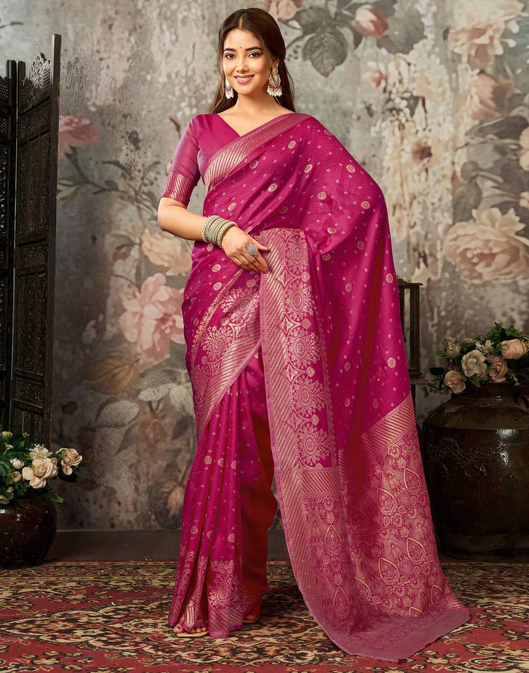 Rani Pink Silk Woven Banarasi Saree