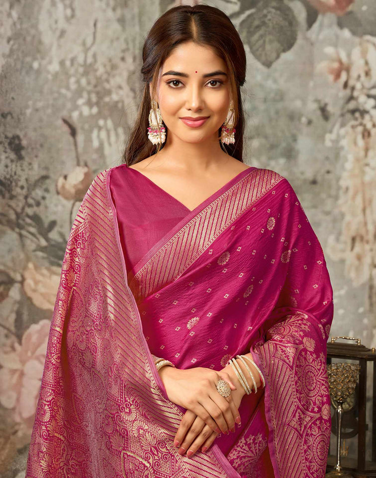 Rani Pink Silk Woven Banarasi Saree