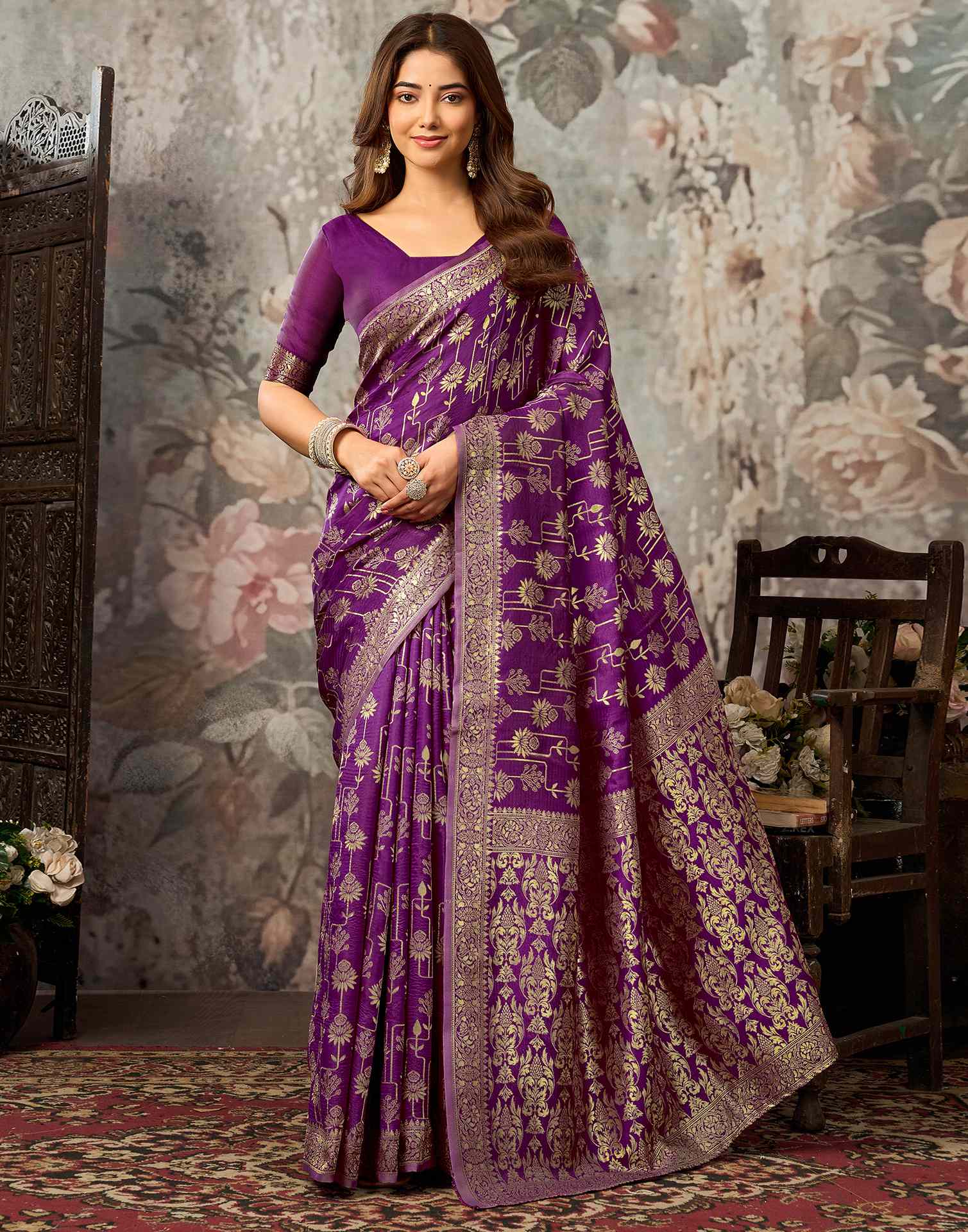 Magenta Silk Woven Banarasi Saree