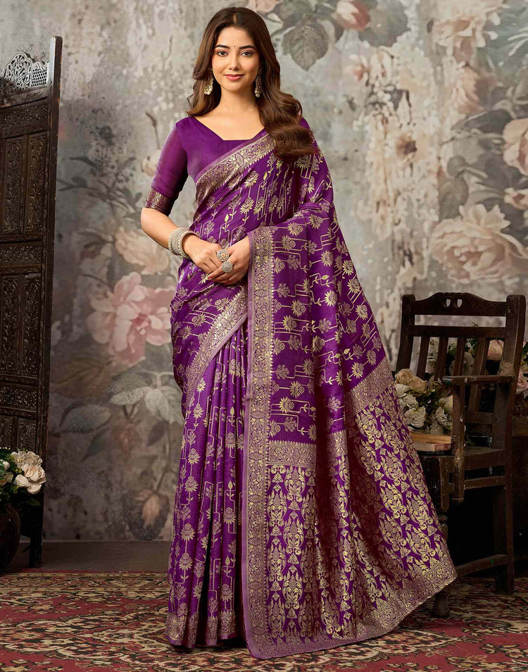 Magenta Silk Woven Banarasi Saree