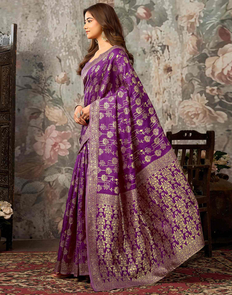 Magenta Silk Woven Banarasi Saree