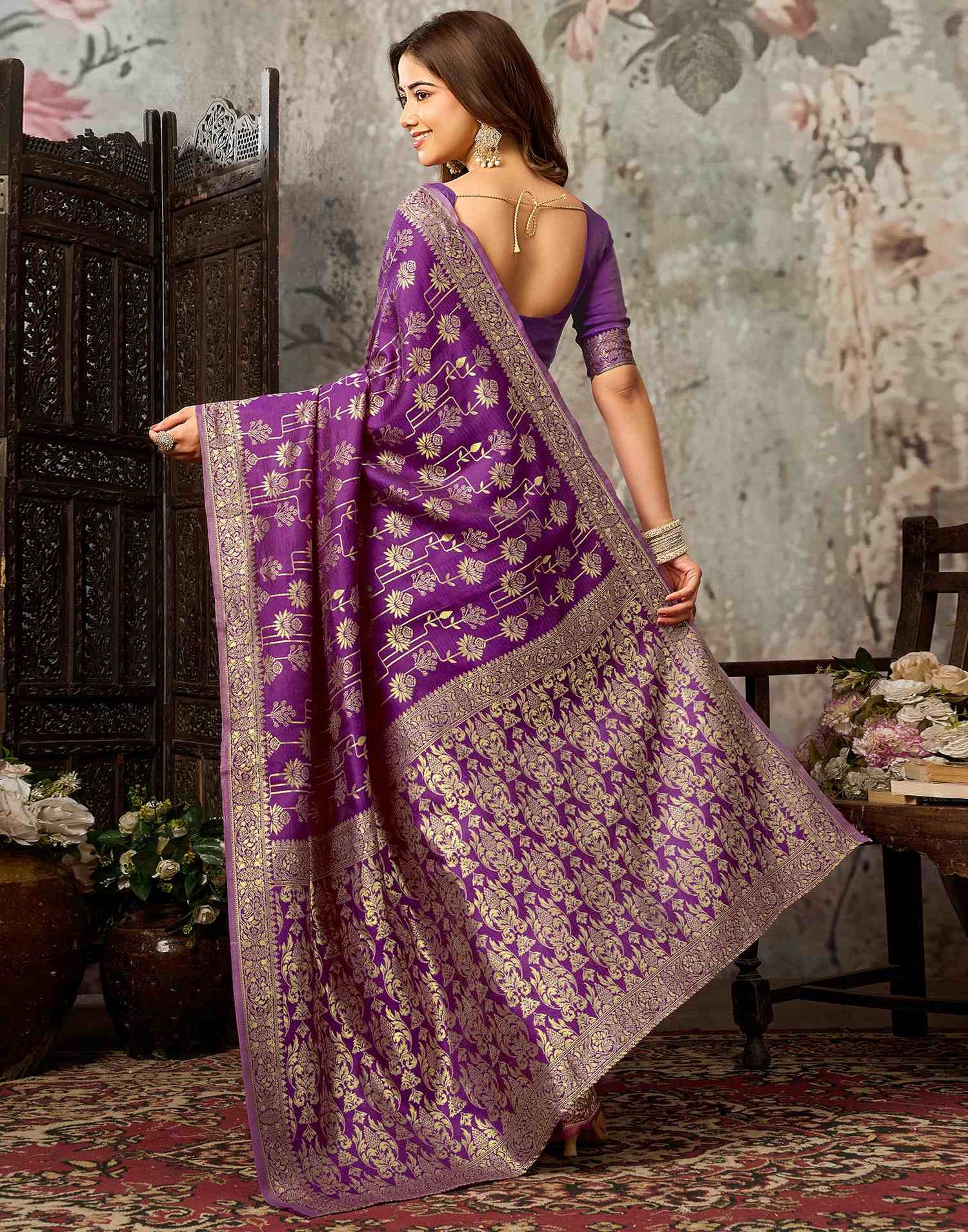 Magenta Silk Woven Banarasi Saree