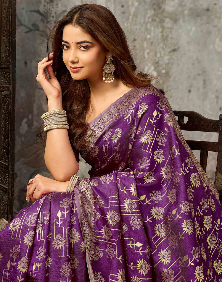 Magenta Silk Woven Banarasi Saree