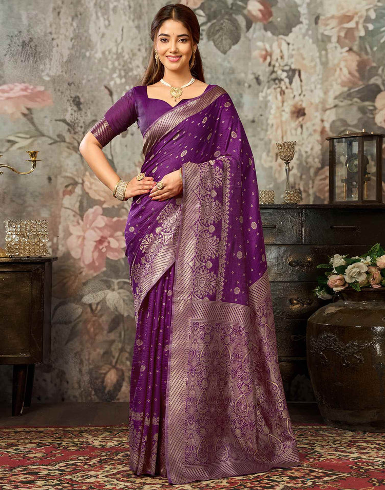 Dark Magenta Silk Woven Banarasi Saree