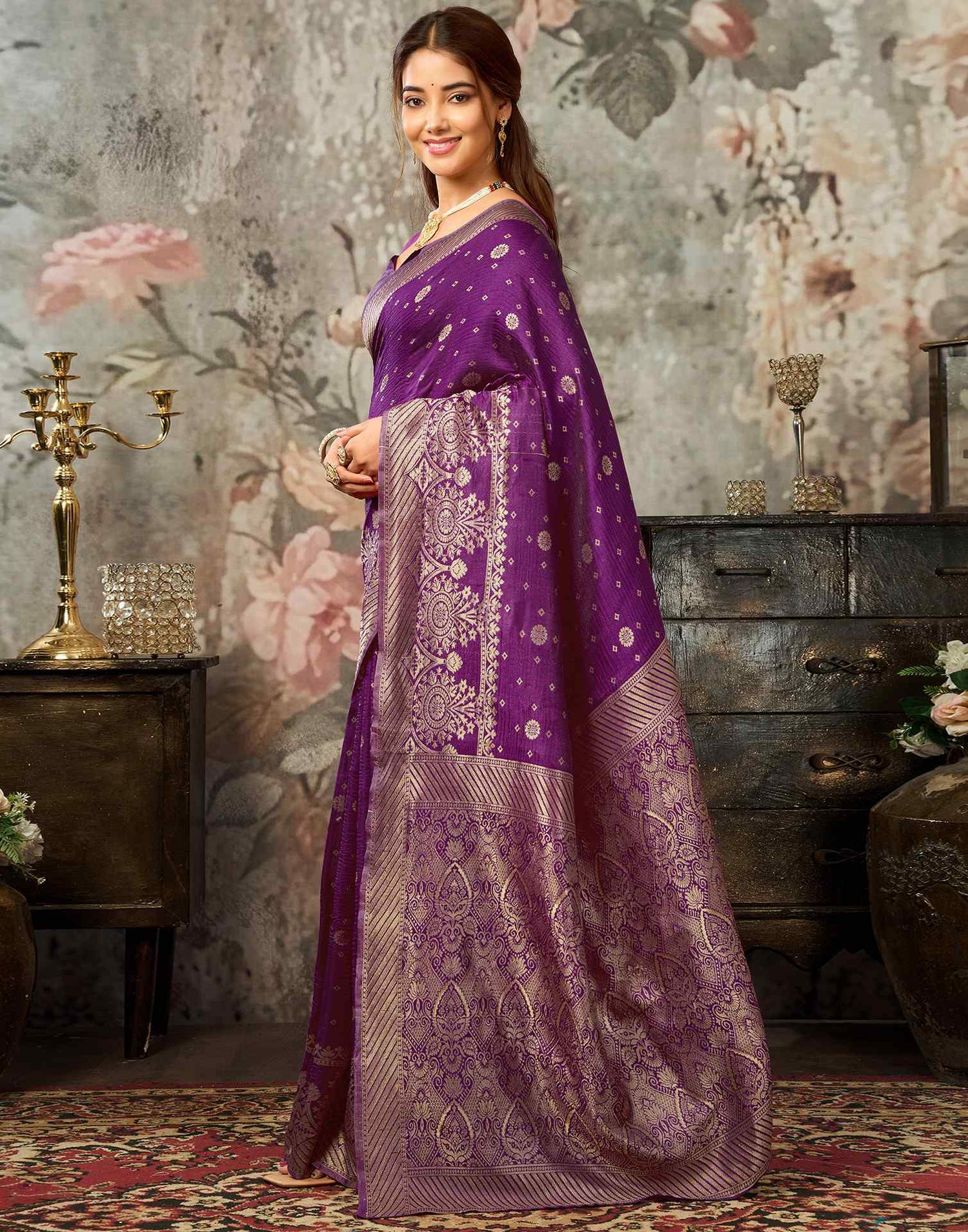 Dark Magenta Silk Woven Banarasi Saree