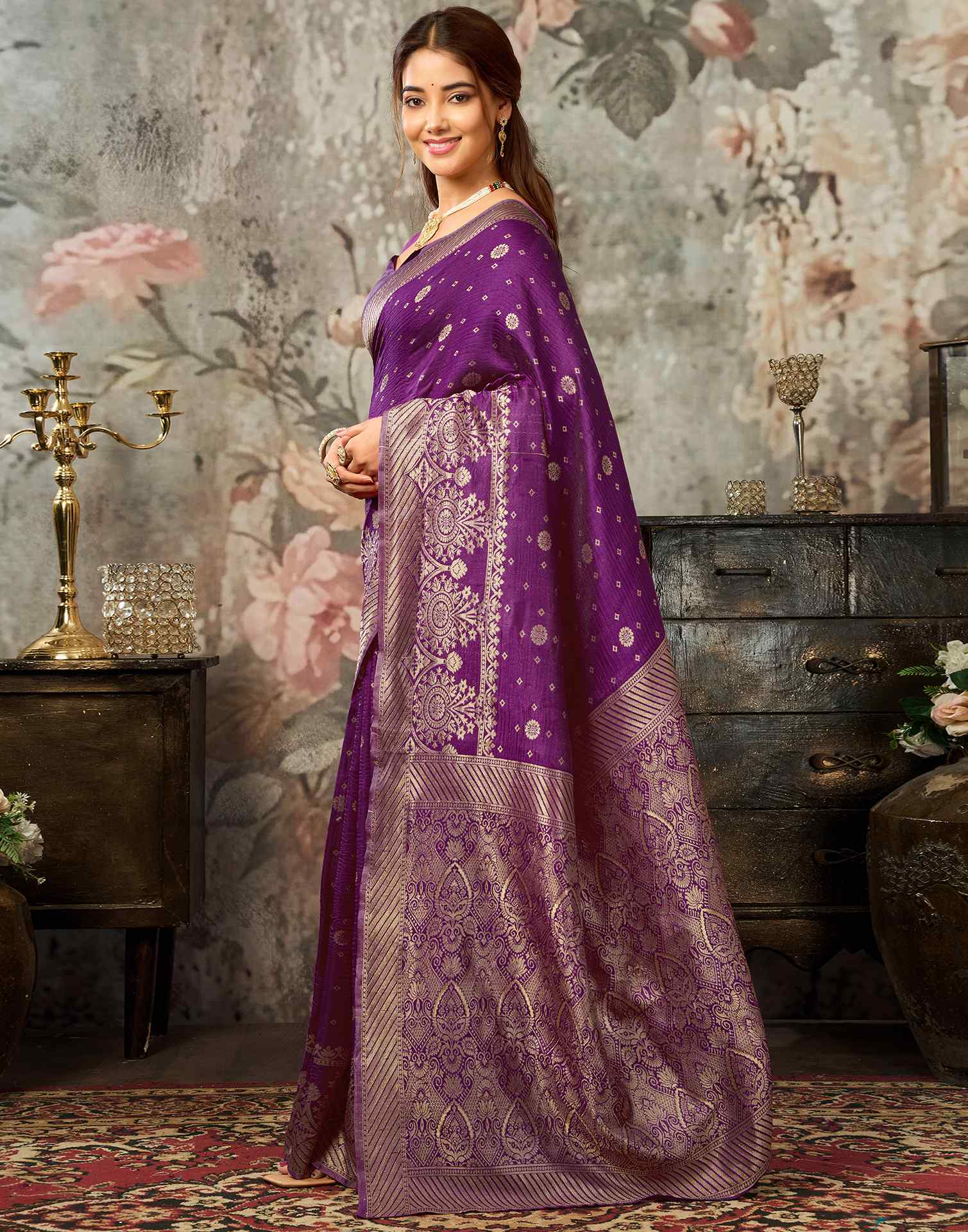 Dark Magenta Silk Woven Banarasi Saree