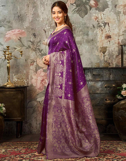 Dark Magenta Silk Woven Banarasi Saree