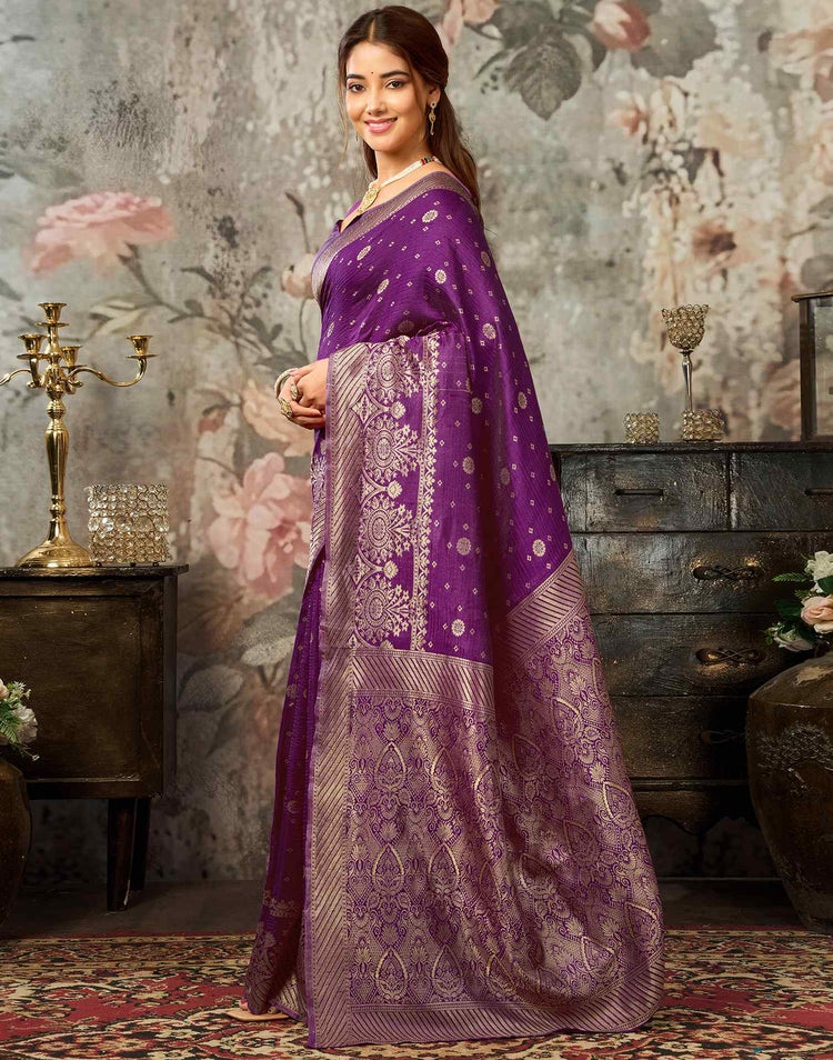 Dark Magenta Silk Woven Banarasi Saree