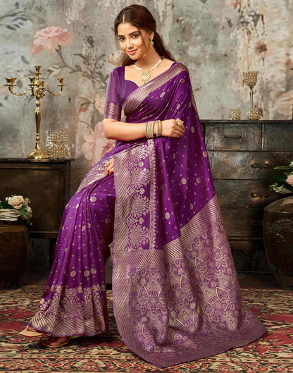 Dark Magenta Silk Woven Banarasi Saree